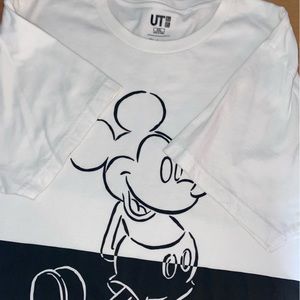 Uniqlo Mickey Mouse Black and White Colorblock Tee